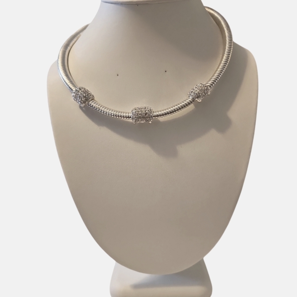 Chunky Stainless Steel Choker Necklace With Cubic Zirconia